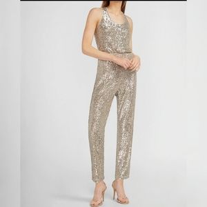 Express Gold Sequin Jumpsuit Small